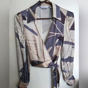 BRAND NEW & Other Stories Purple/Blue/Pink Collared Long Sleeve Wrap Top Size 2